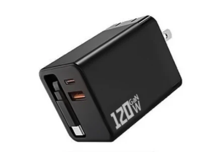 Axomag Coil 120W GaN charger in black with built-in cable