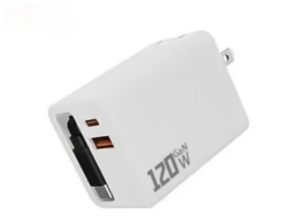 Axomag Coil 120W GaN charger in white with built-in cable