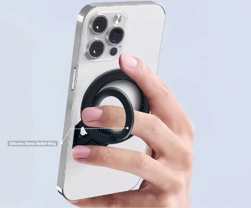 Axomag Orbit magnetic grip ring held on the back of a phone